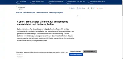 Screenshot of CLS Cell Lines Service GmbH