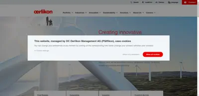 Screenshot of OC Oerlikon Management AG