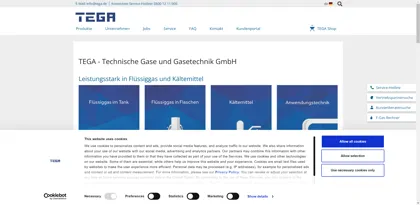 Screenshot of TEGA-Technische Gase und Gasetechnik GmbH